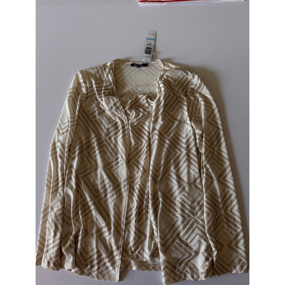 Onyx Nite Champagne‎ Gold Embellished Long Sleeve Top - Size M